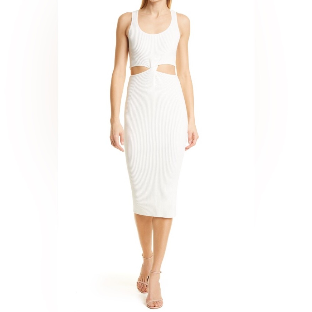 Jonathan Simkhai Colleen Ribbed Twist-Front Body-Con Midi Dress, Size M, NWT